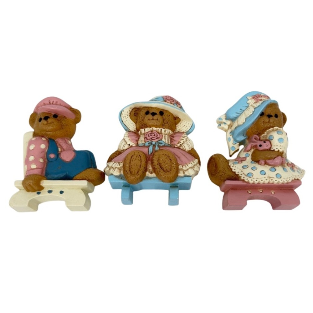 Burwood Products Wall Hanging Teddy Bear Trio VTG Decor Set 3375 Nursery MCM